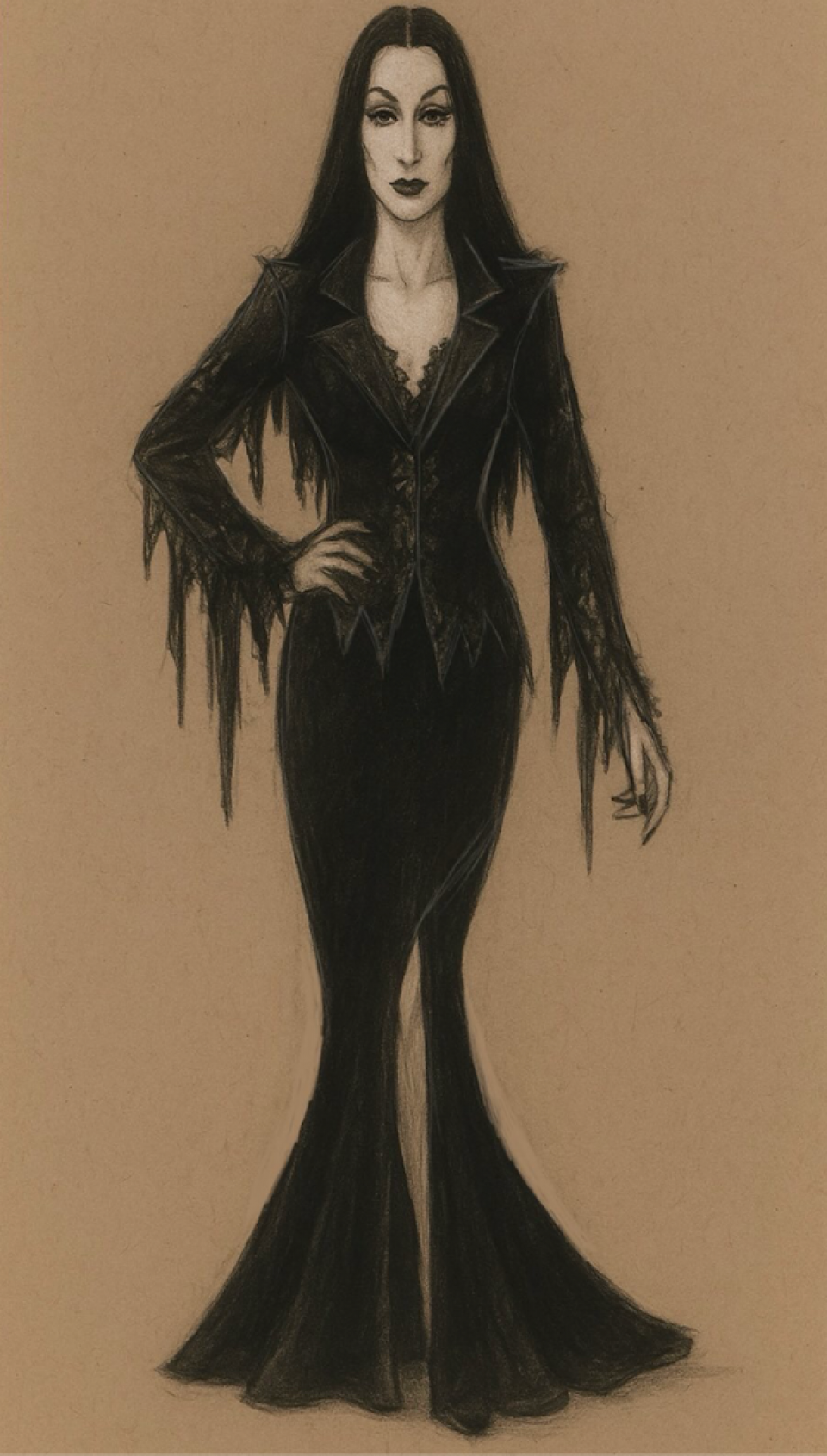 „Morticia Addams“, Skizze von Kristin Buddenberg